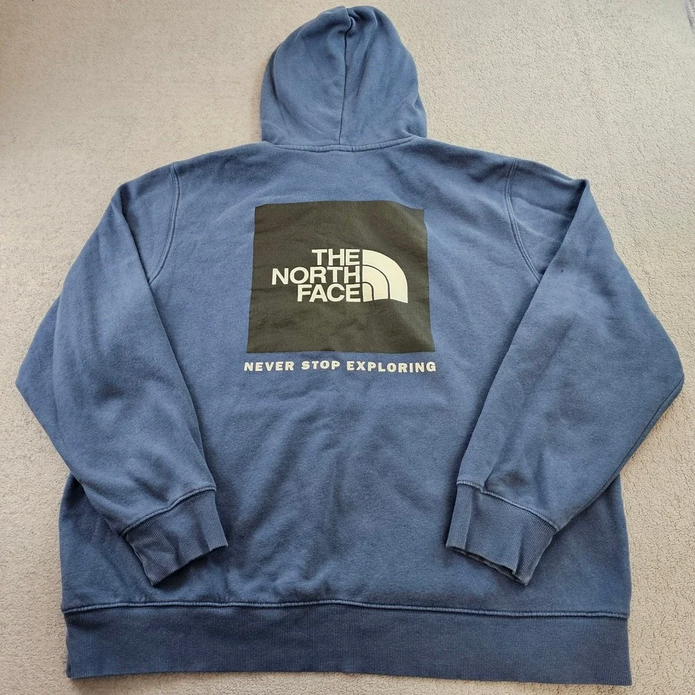 The North Face Hoodie Mens‎ Blue Box NSE Graphic Fleece Lined Relaxed Drawstring